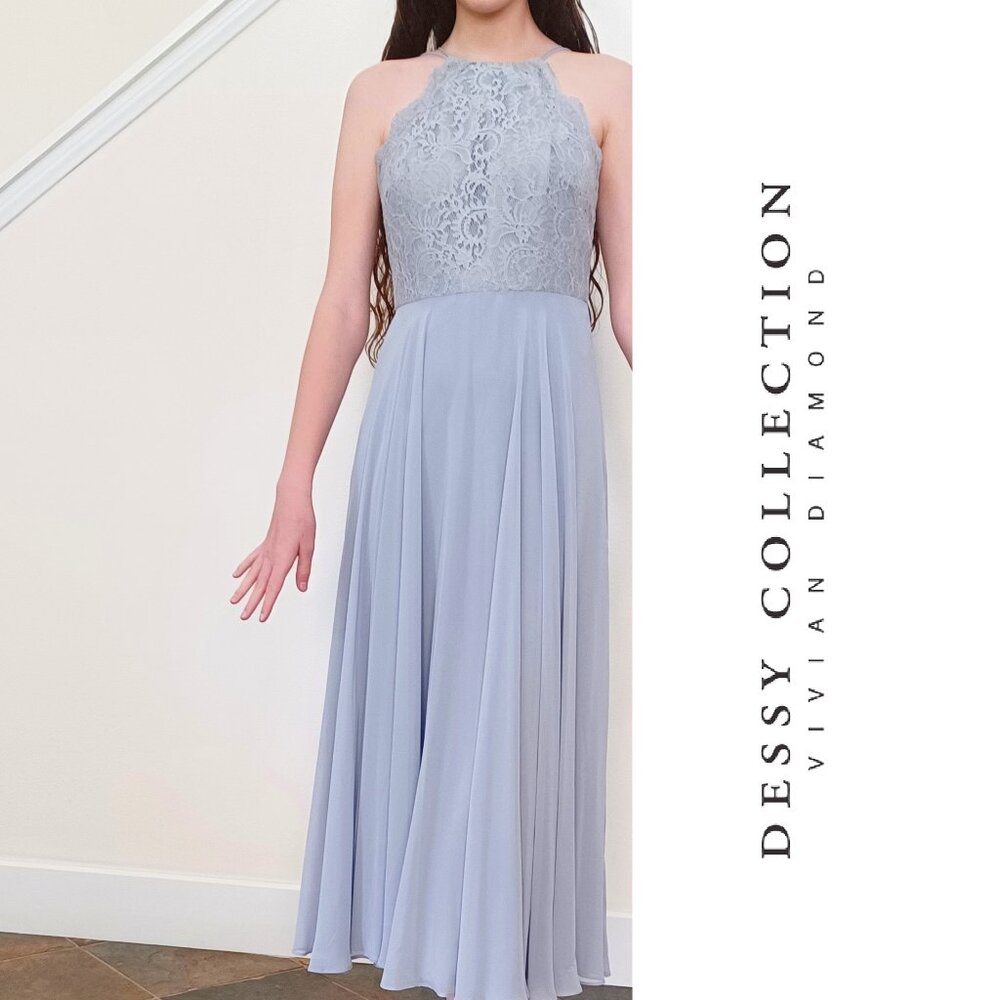 Dessy Collection Vivian Diamond Lux Chiffon Halter Gown